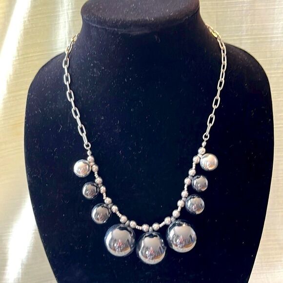 Small Paperclip Chain Necklace with Silver and Variety Size Metallic Grey Beads - Picture 1 of 4